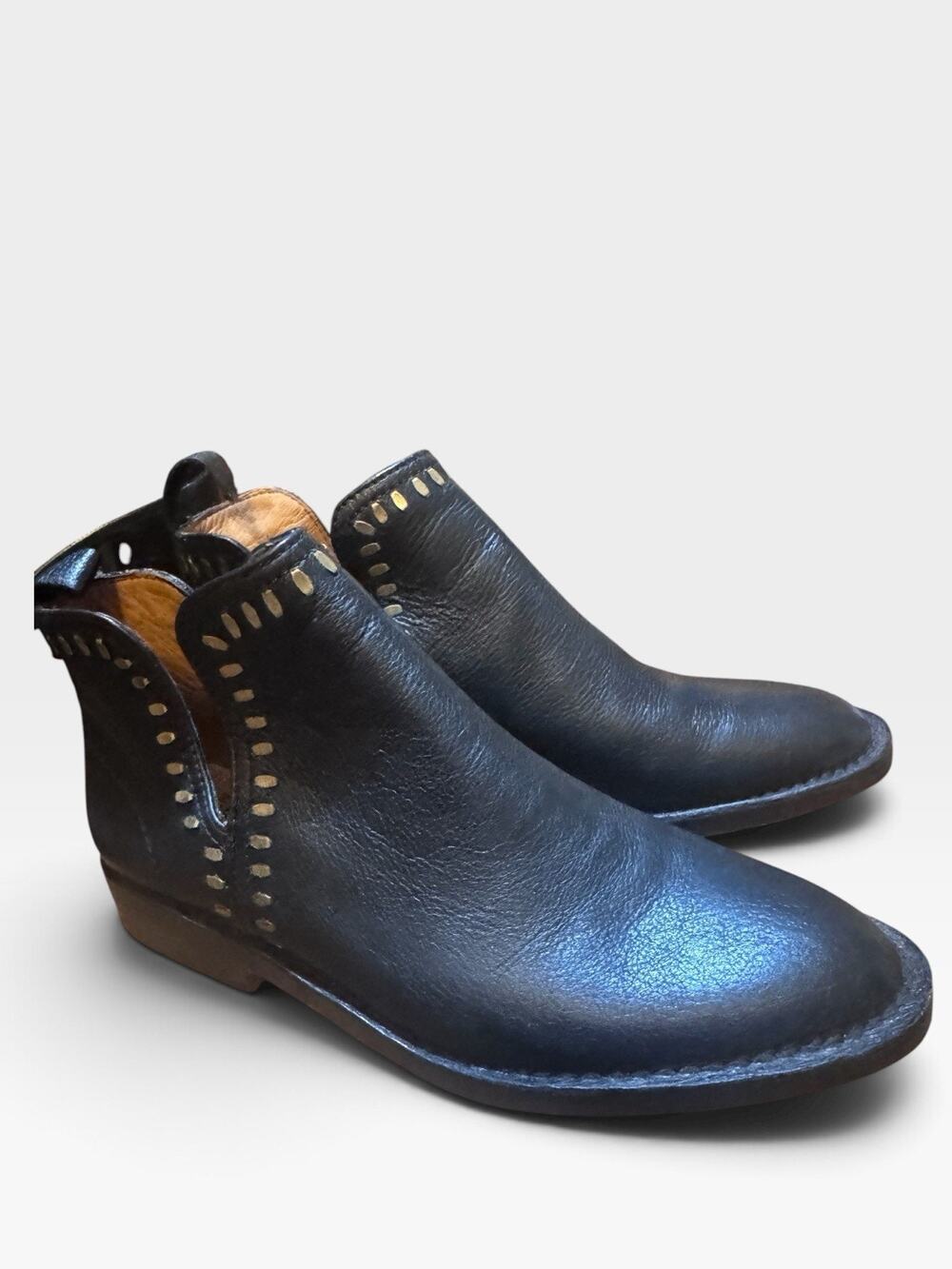 Calleen Cordero Boots Womens 7 Black Leather Stud Moto Boho Ankle Shoe New